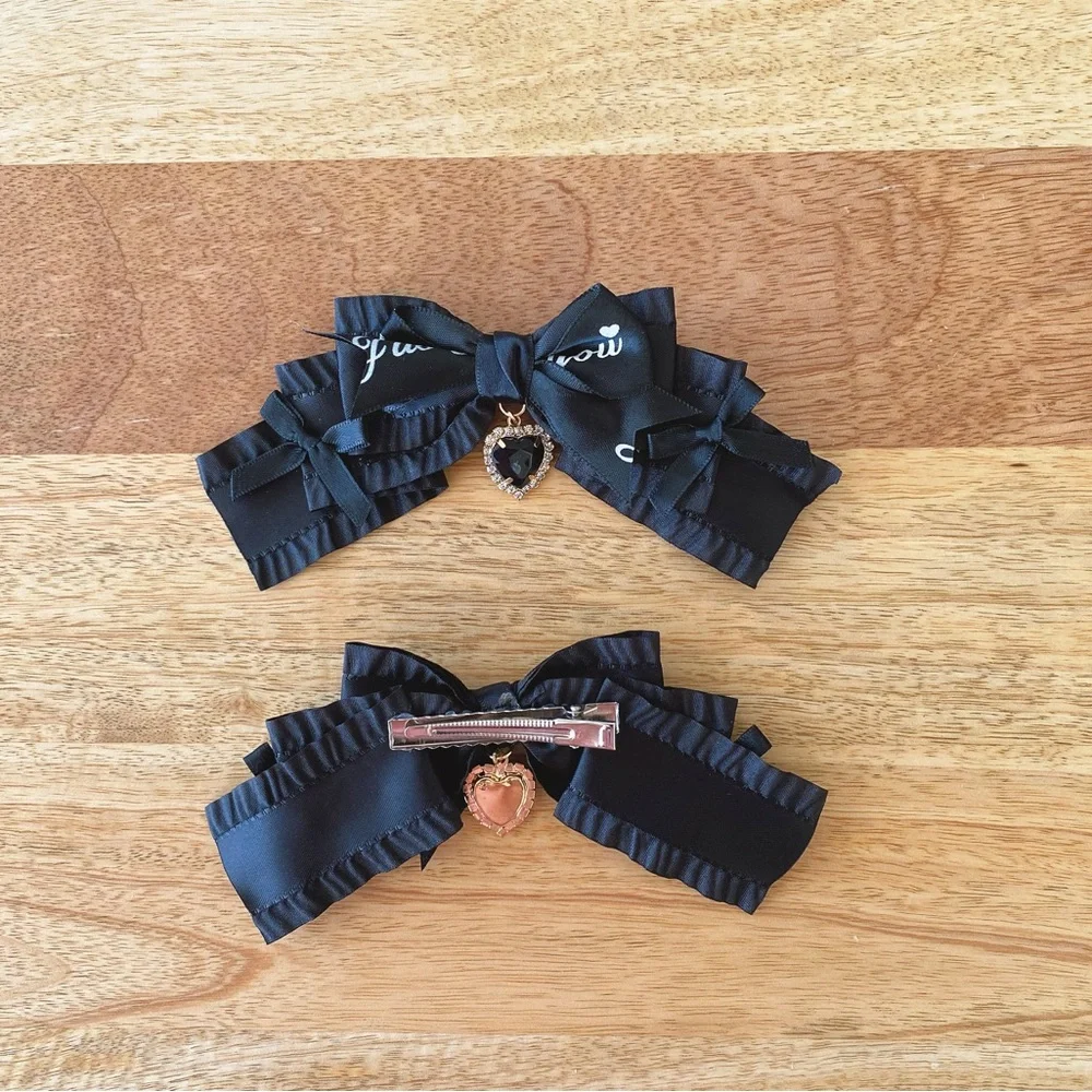 Black cosplay Lolita accessories bow hair clips - Picture 2 of 2